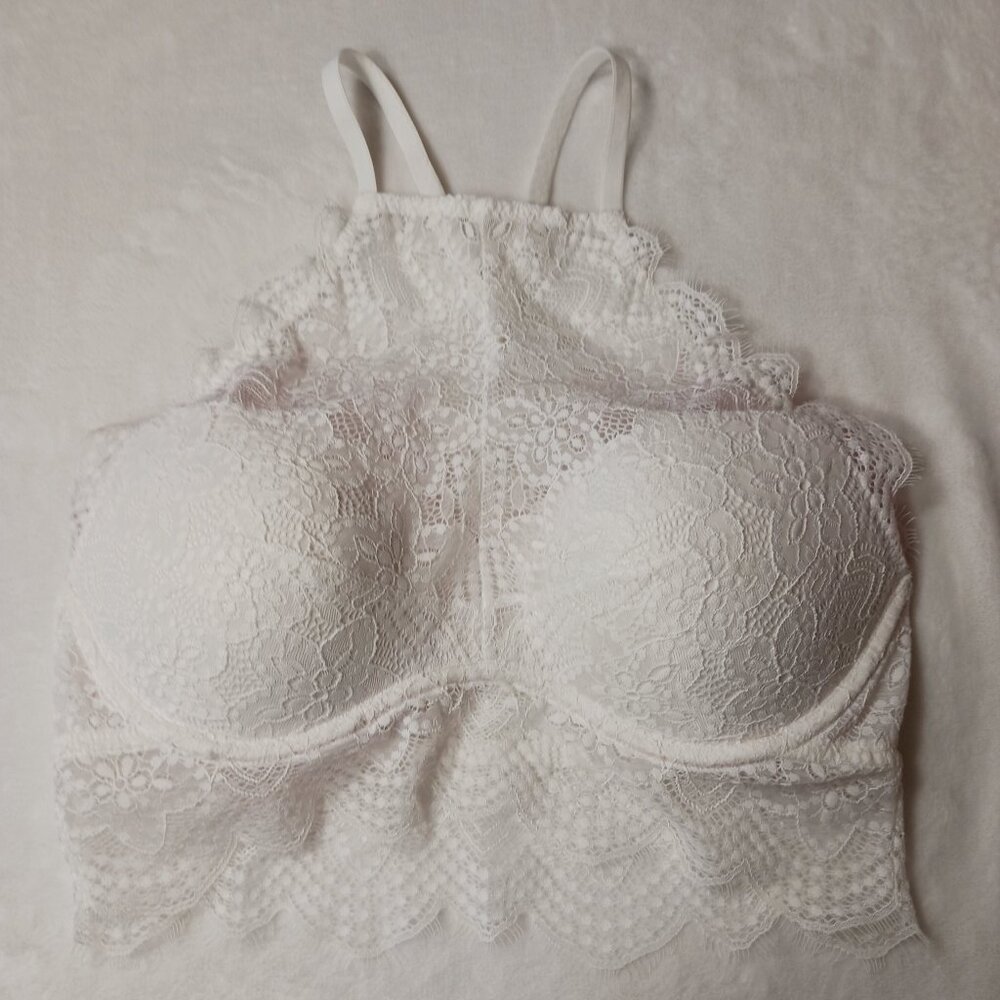 Victoria Secret Pink, Bralette, White Lace Padded, Underwire, Push Up, Med (A-C) - Picture 8 of 9